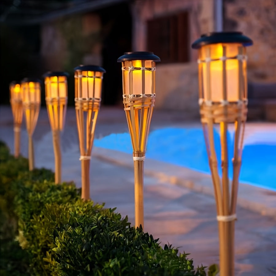 Garden Torch Lights Solar Bamboo Flickering 2 Pack