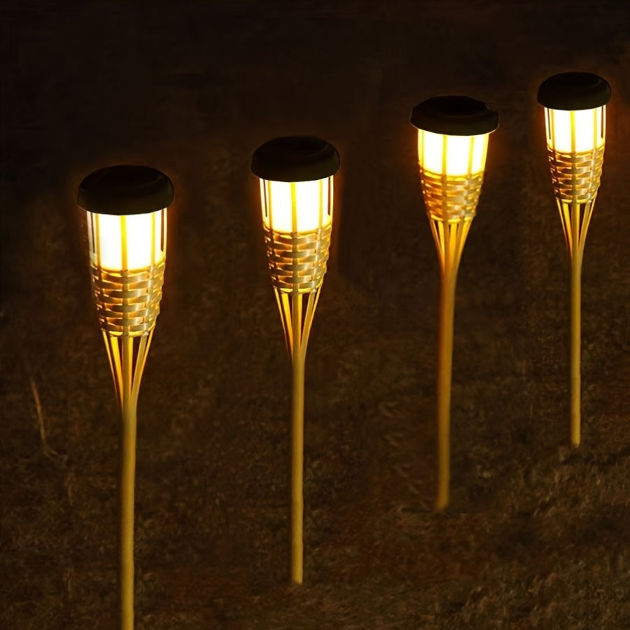 Garden Torch Lights Solar Bamboo Flickering 2 Pack