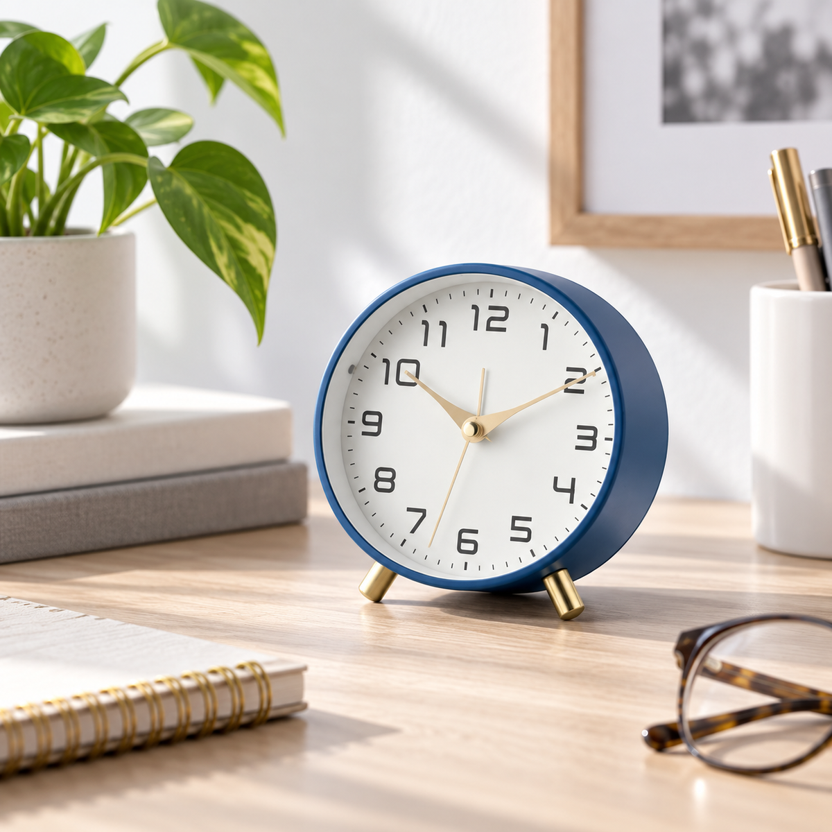 Table Clock Scandinavian Wood Silent Non Ticking