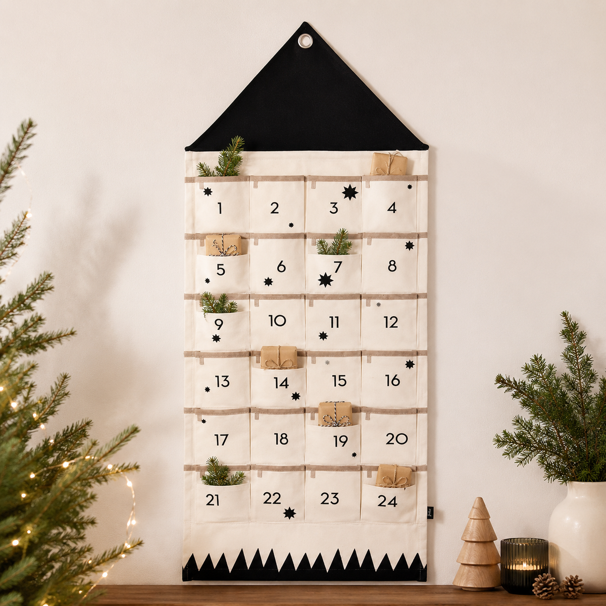 Advent Calendar Fabric 24 Pocket Hanging Countdown