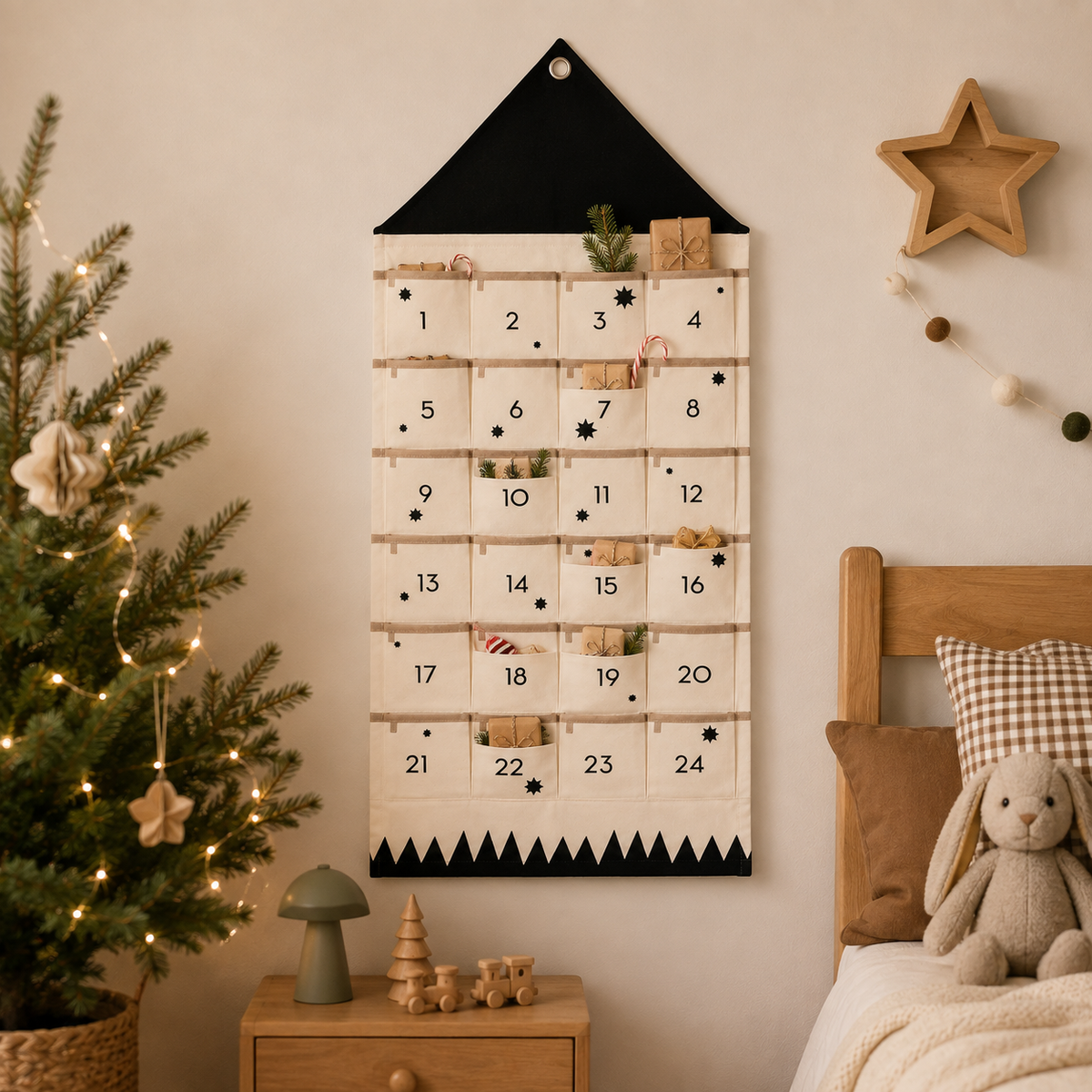 Advent Calendar Fabric 24 Pocket Hanging Countdown