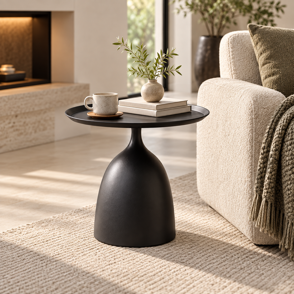 Side Table Round Metal Tray Top Pedestal End Table
