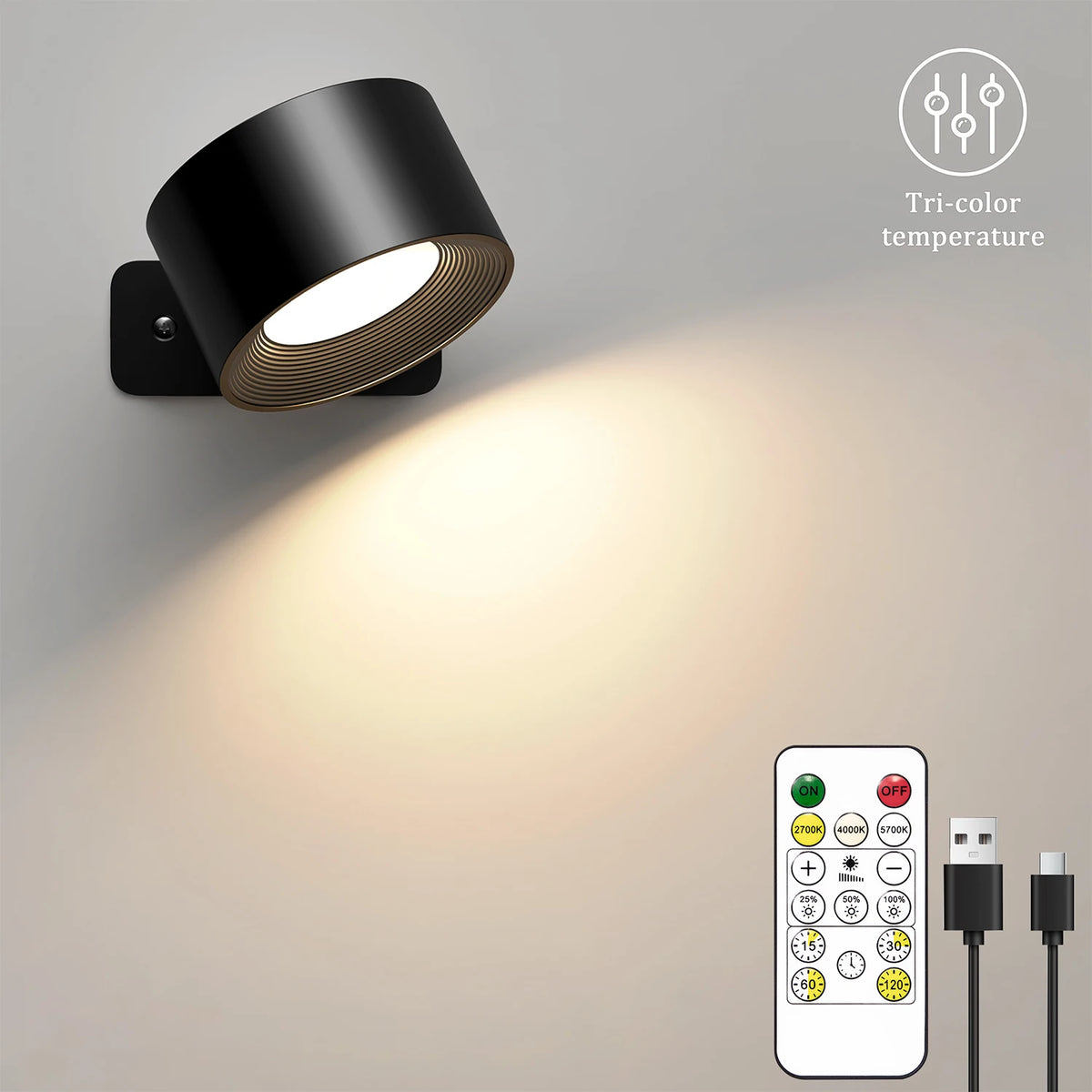 Wall Light Rechargeable LED Remote 3 Colour Dimmable