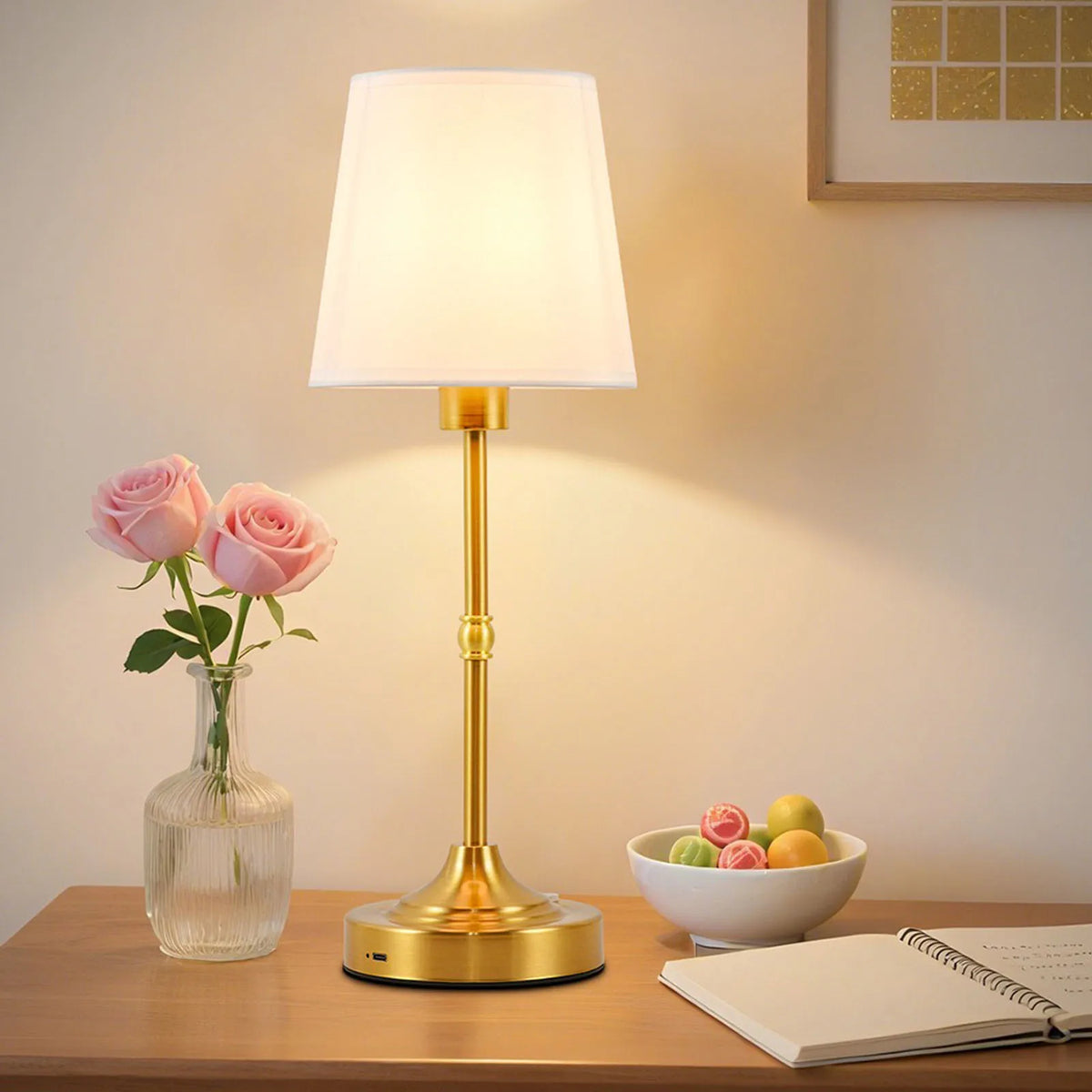 Table Lamp Cordless Rechargeable Fabric 3 Level Touch