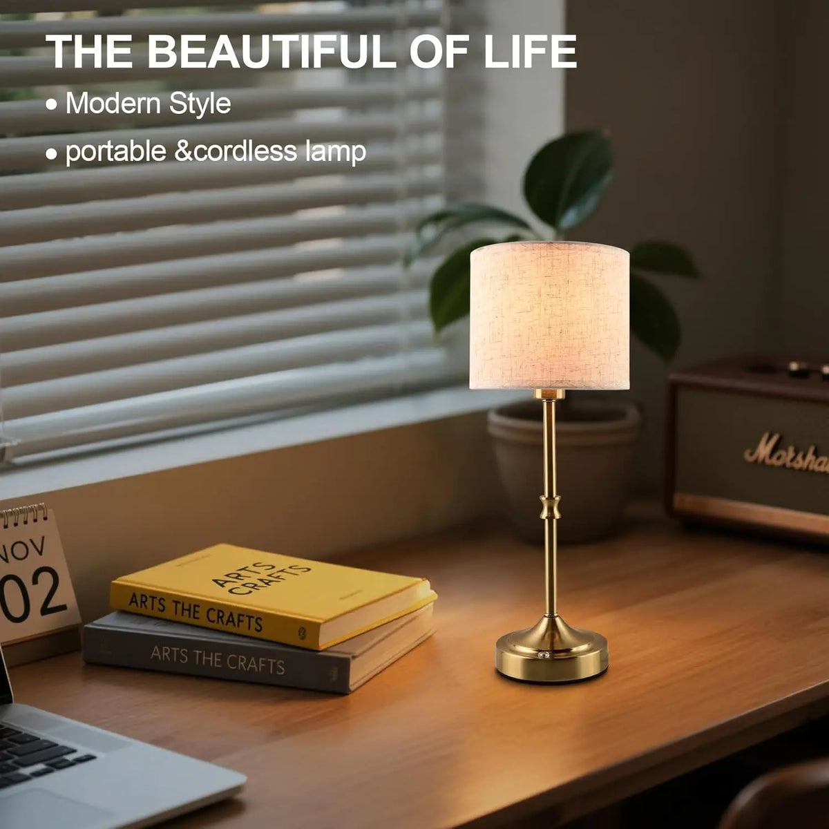 Table Lamp Cordless Rechargeable Fabric 3 Level Touch