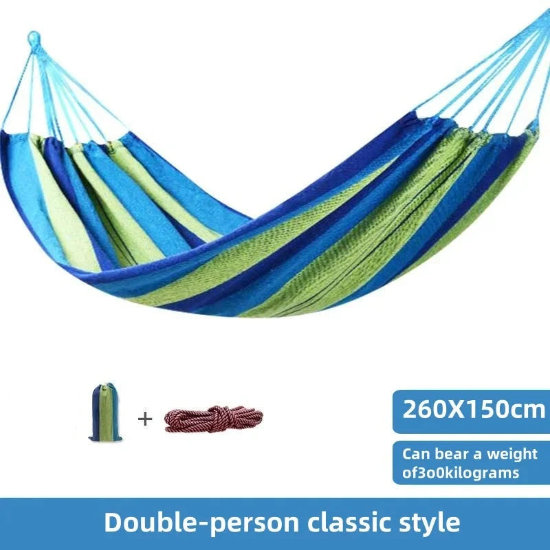 Double Hammock Canvas Striped Portable Camping Swing
