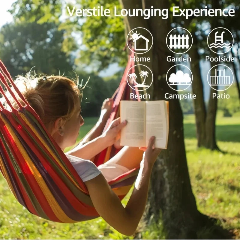 Double Hammock Canvas Striped Portable Camping Swing