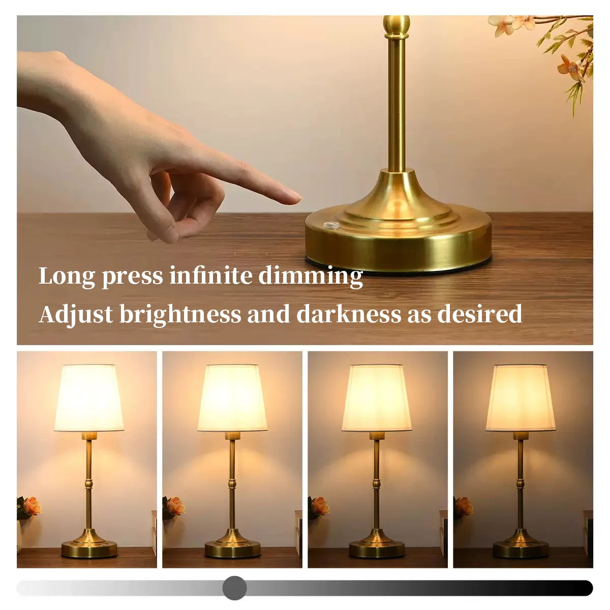 Table Lamp Cordless Rechargeable Fabric 3 Level Touch