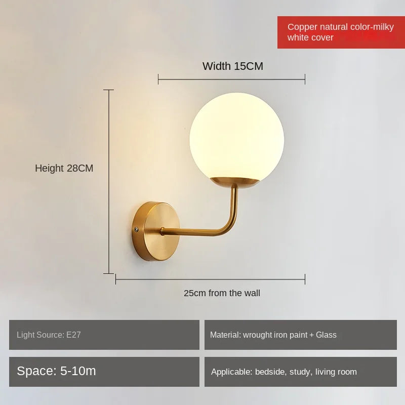 Wall Light Glass Ball Gold LED Minimalist Sconce