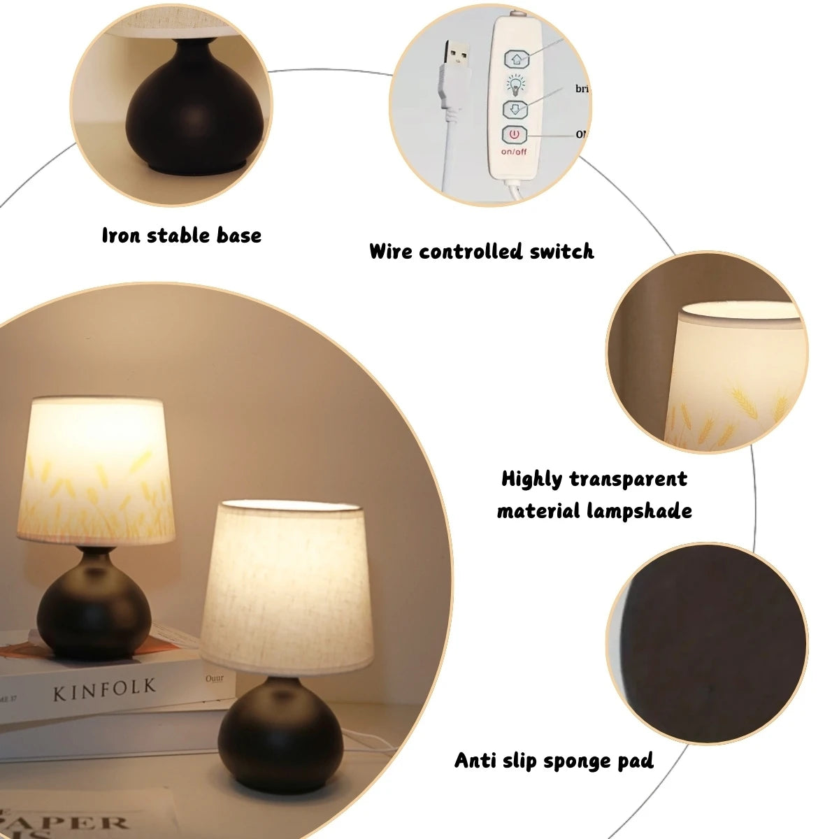 Bedside Lamp Warm LED Touch Dimmable Small Bedroom