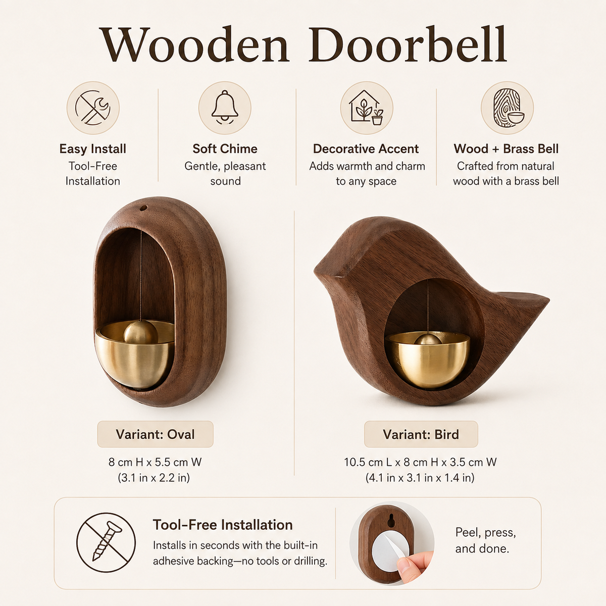 Door Chime Wooden Melody Decorative No Tools Needed
