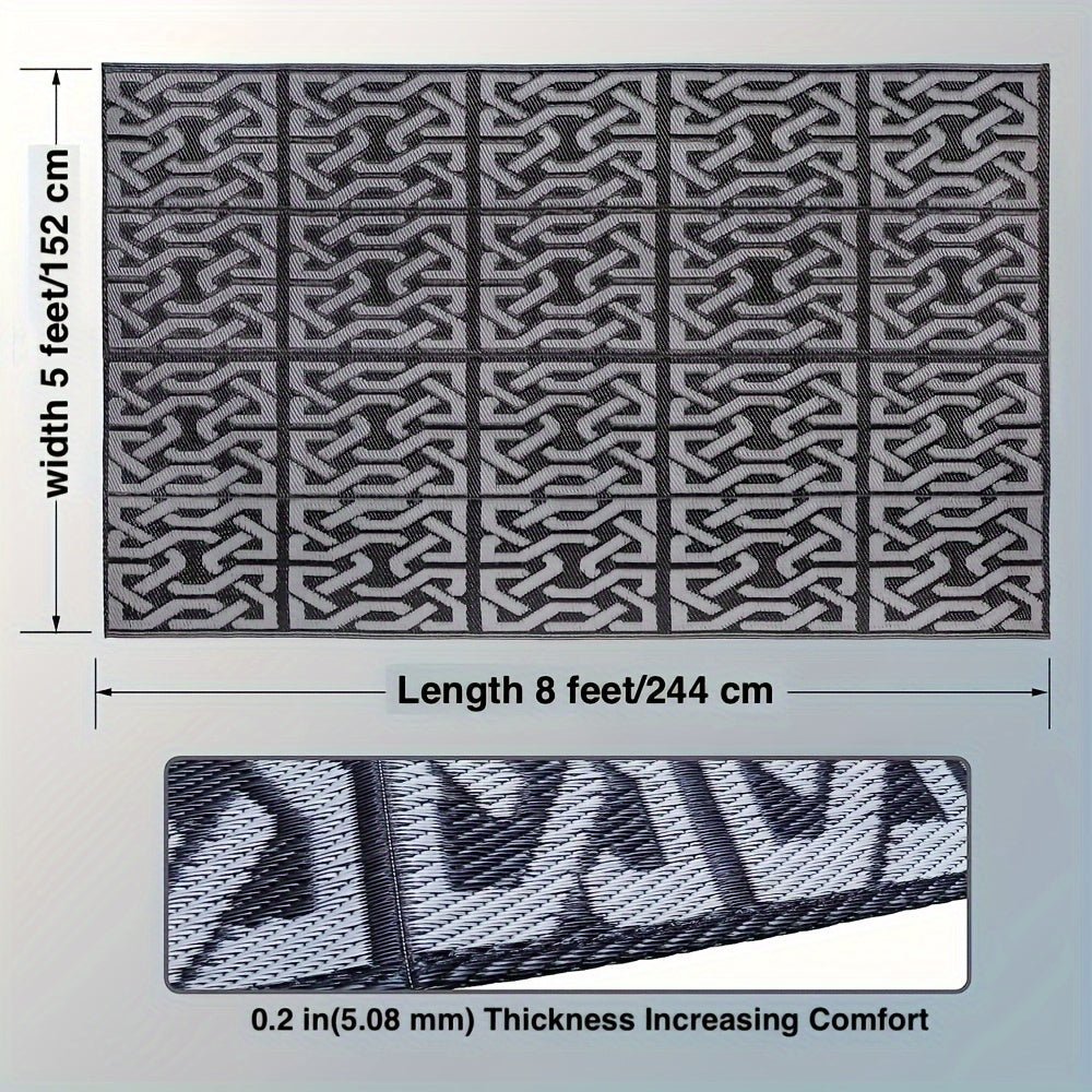 Outdoor Rug Reversible Geometric Black Grey Patio Mat
