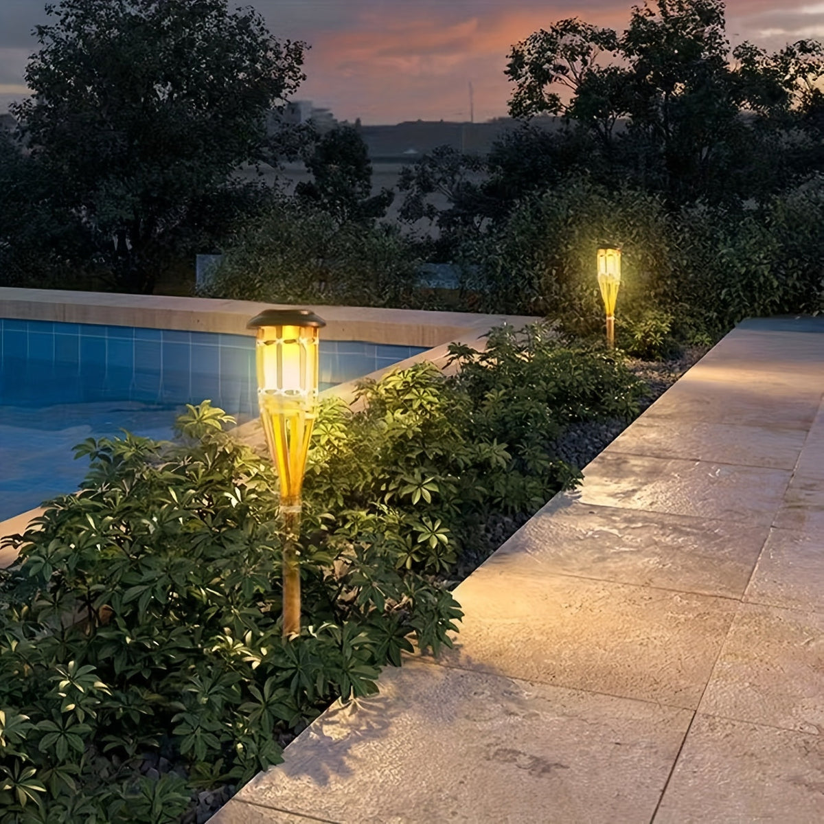 Garden Torch Lights Solar Bamboo Flickering 2 Pack