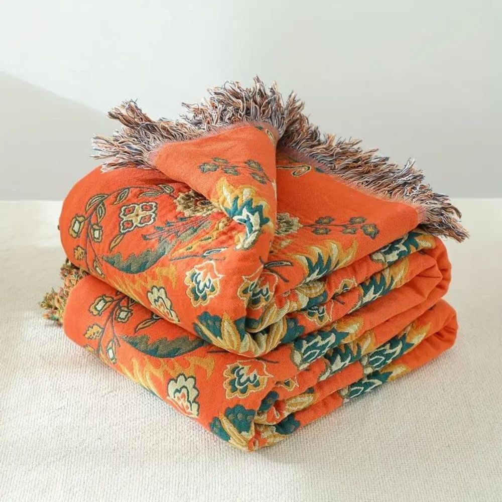 Throw Blanket Cotton Reversible Fringe Washable