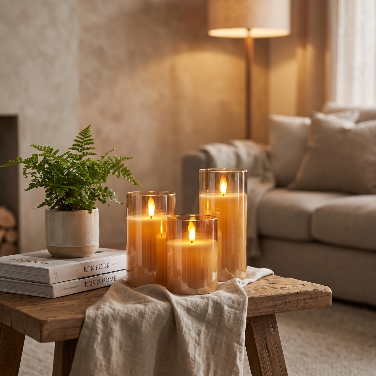 Gold glass flameless LED candle set