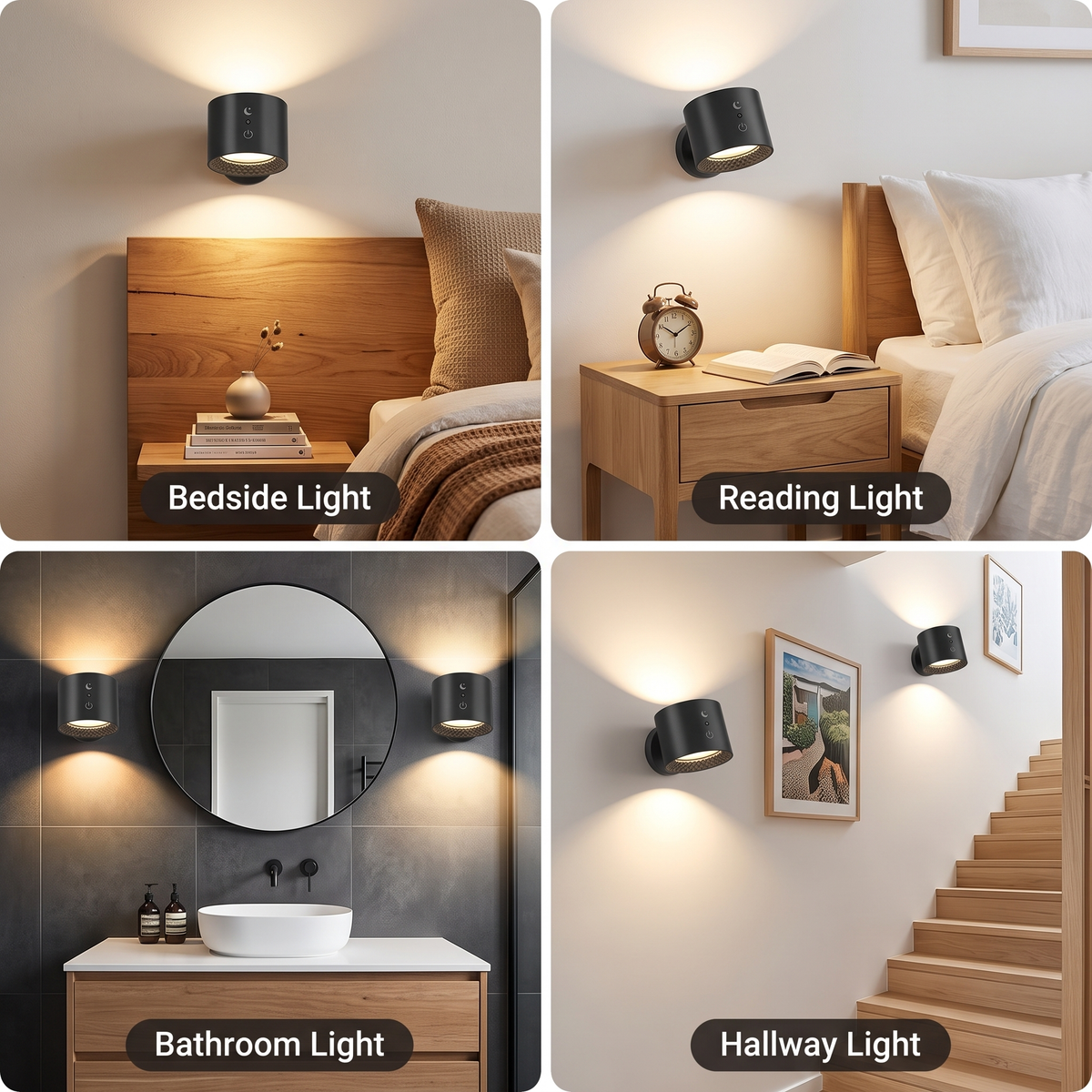 Used as a bedside light, reading light, bathroom light and hallway light