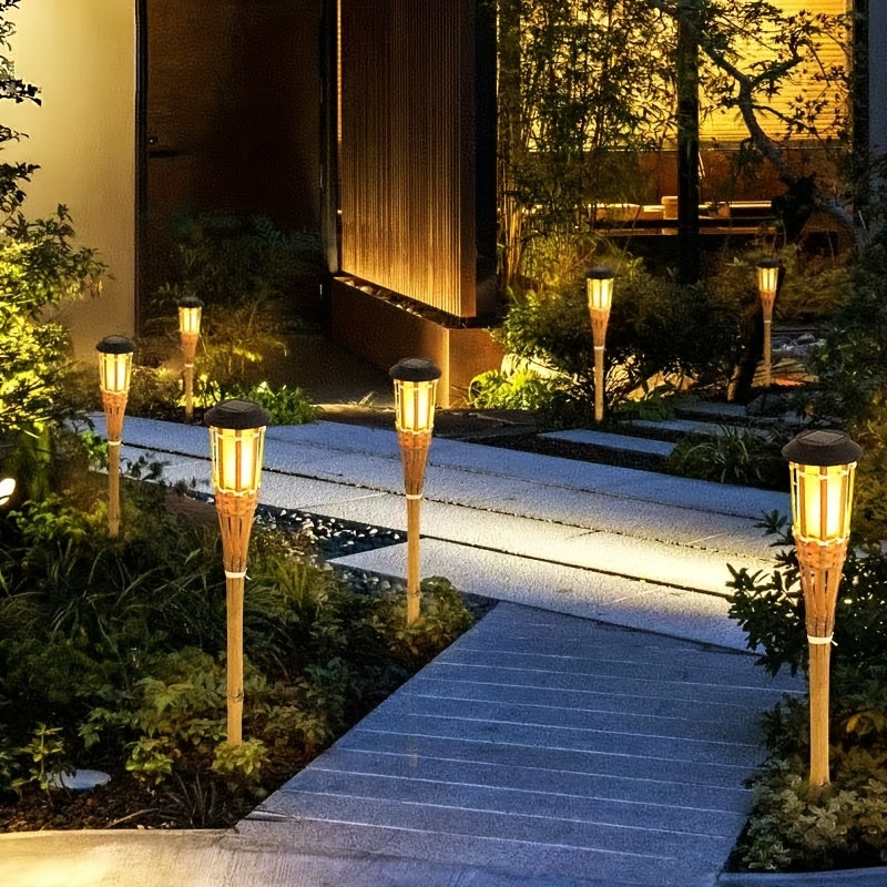 Garden Torch Lights Solar Bamboo Flickering 2 Pack