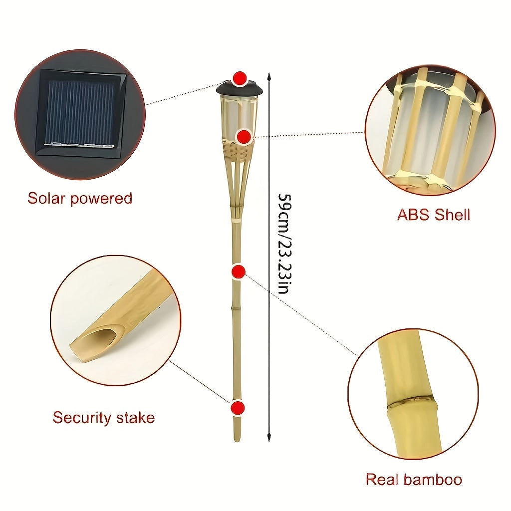 Garden Torch Lights Solar Bamboo Flickering 2 Pack