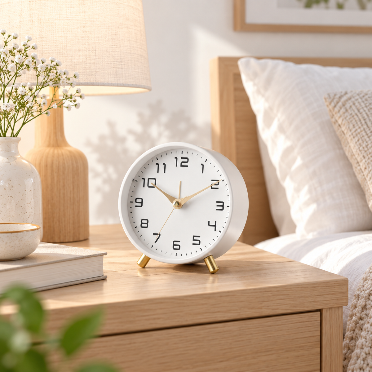 Table Clock Scandinavian Wood Silent Non Ticking