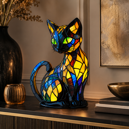 Night Lamp Stained Glass Cat Decorative Bedside Gift