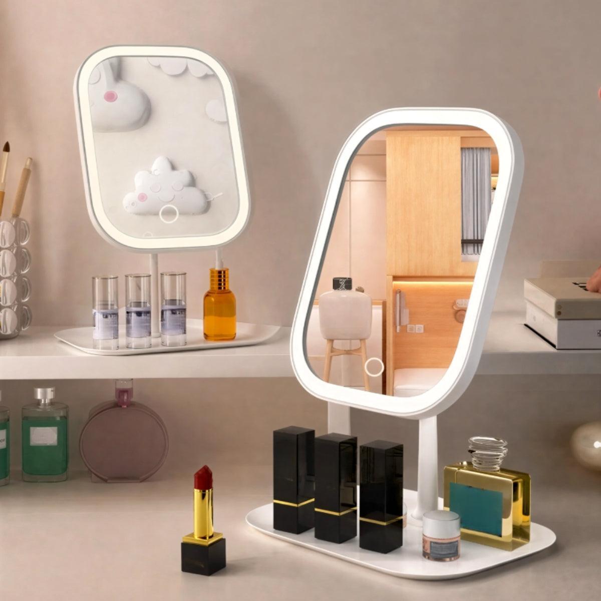 Makeup Mirror LED Lighted Rotating Stand Vanity Tray