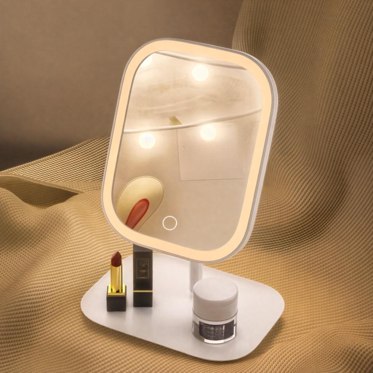 Makeup Mirror LED Lighted Rotating Stand Vanity Tray