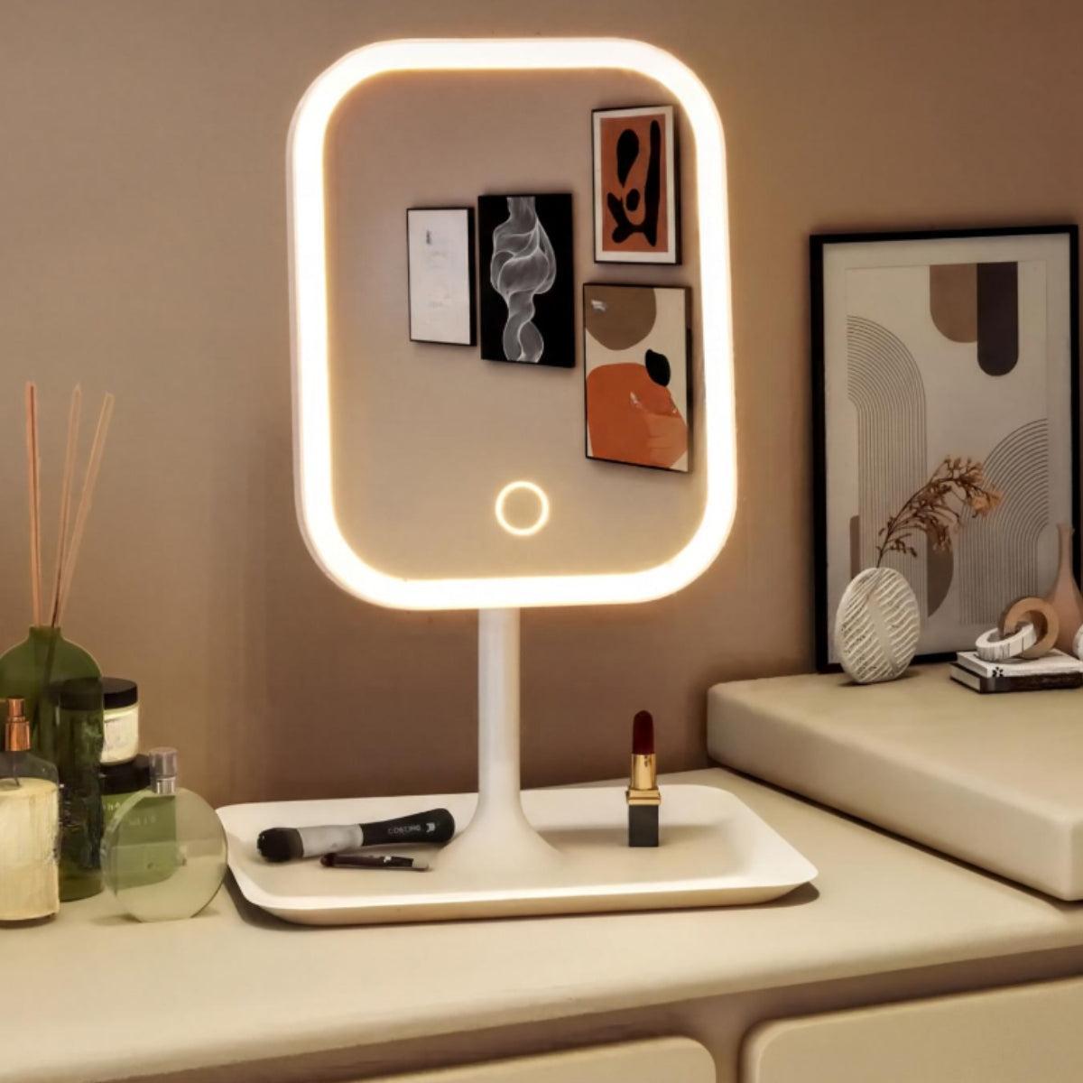 Makeup Mirror LED Lighted Rotating Stand Vanity Tray