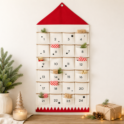 Advent Calendar Fabric 24 Pocket Hanging Countdown