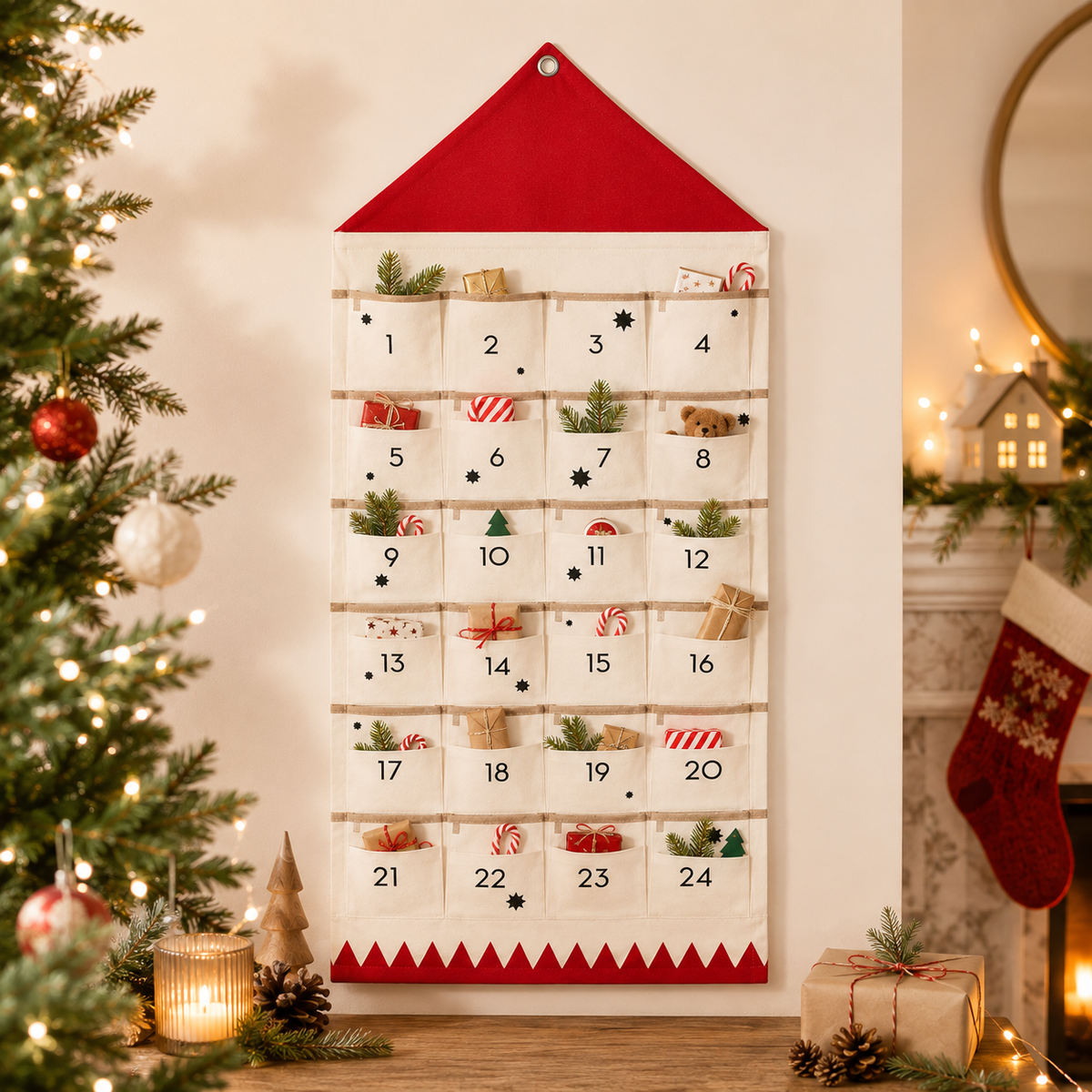 Advent Calendar Fabric 24 Pocket Hanging Countdown