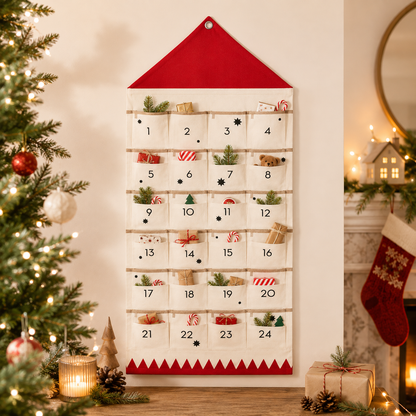 Advent Calendar Fabric 24 Pocket Hanging Countdown