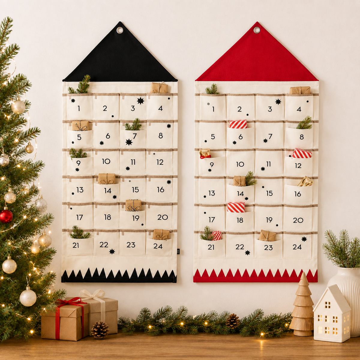 Advent Calendar Fabric 24 Pocket Hanging Countdown
