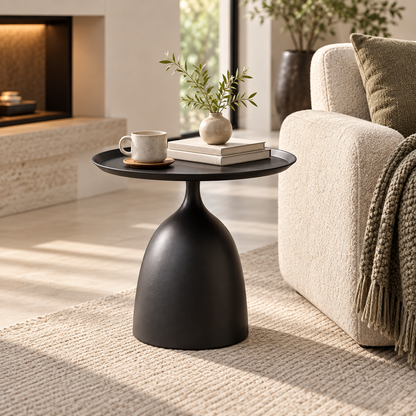 Side Table Round Metal Tray Top Pedestal End Table