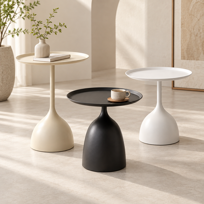 Side Table Round Metal Tray Top Pedestal End Table