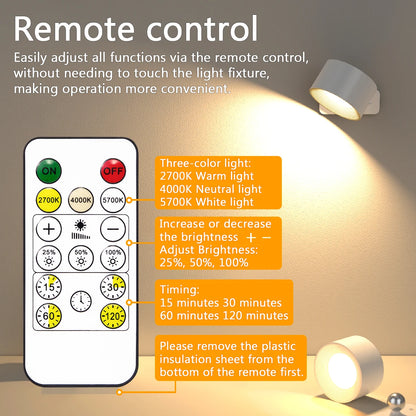 Wall Light Rechargeable LED Remote 3 Colour Dimmable