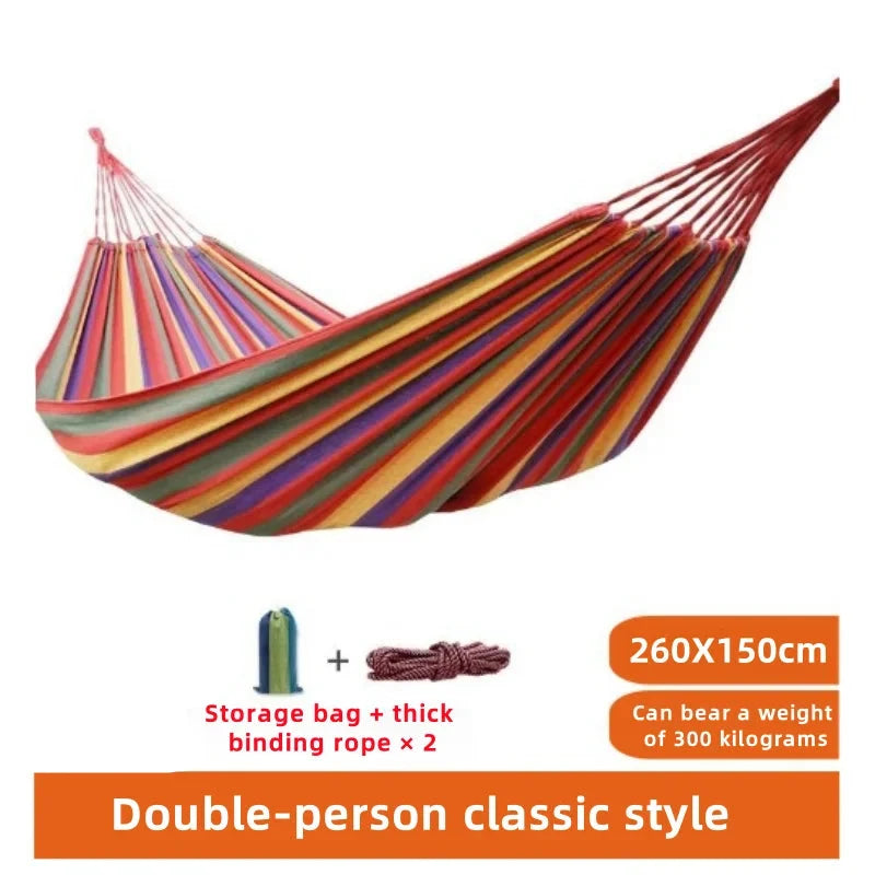Double Hammock Canvas Striped Portable Camping Swing