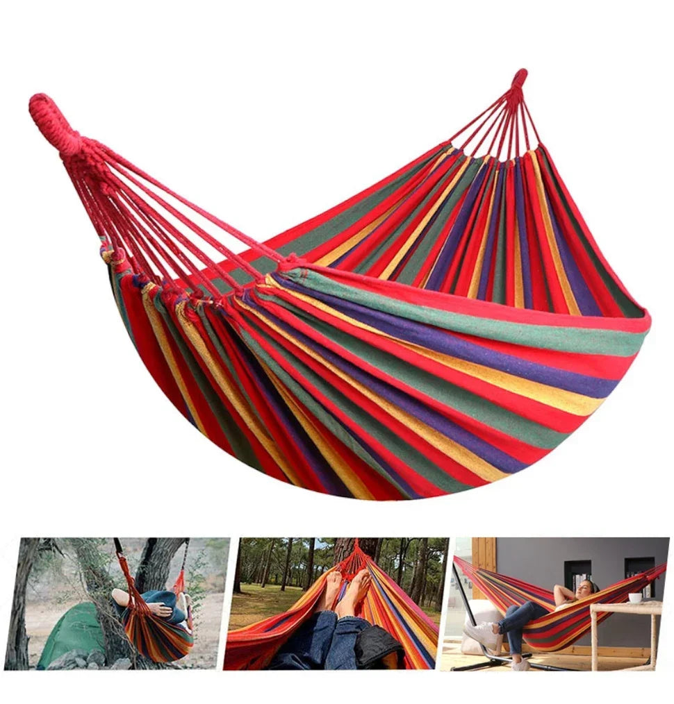 Double Hammock Canvas Striped Portable Camping Swing