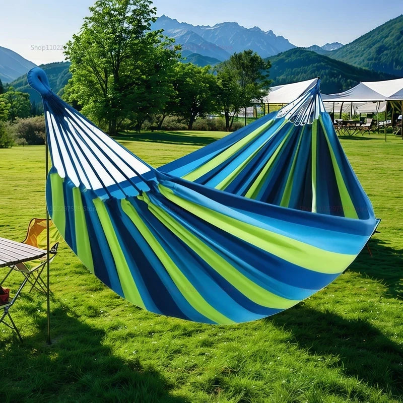 Double Hammock Canvas Striped Portable Camping Swing