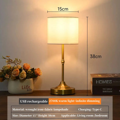 Table Lamp Cordless Rechargeable Fabric 3 Level Touch