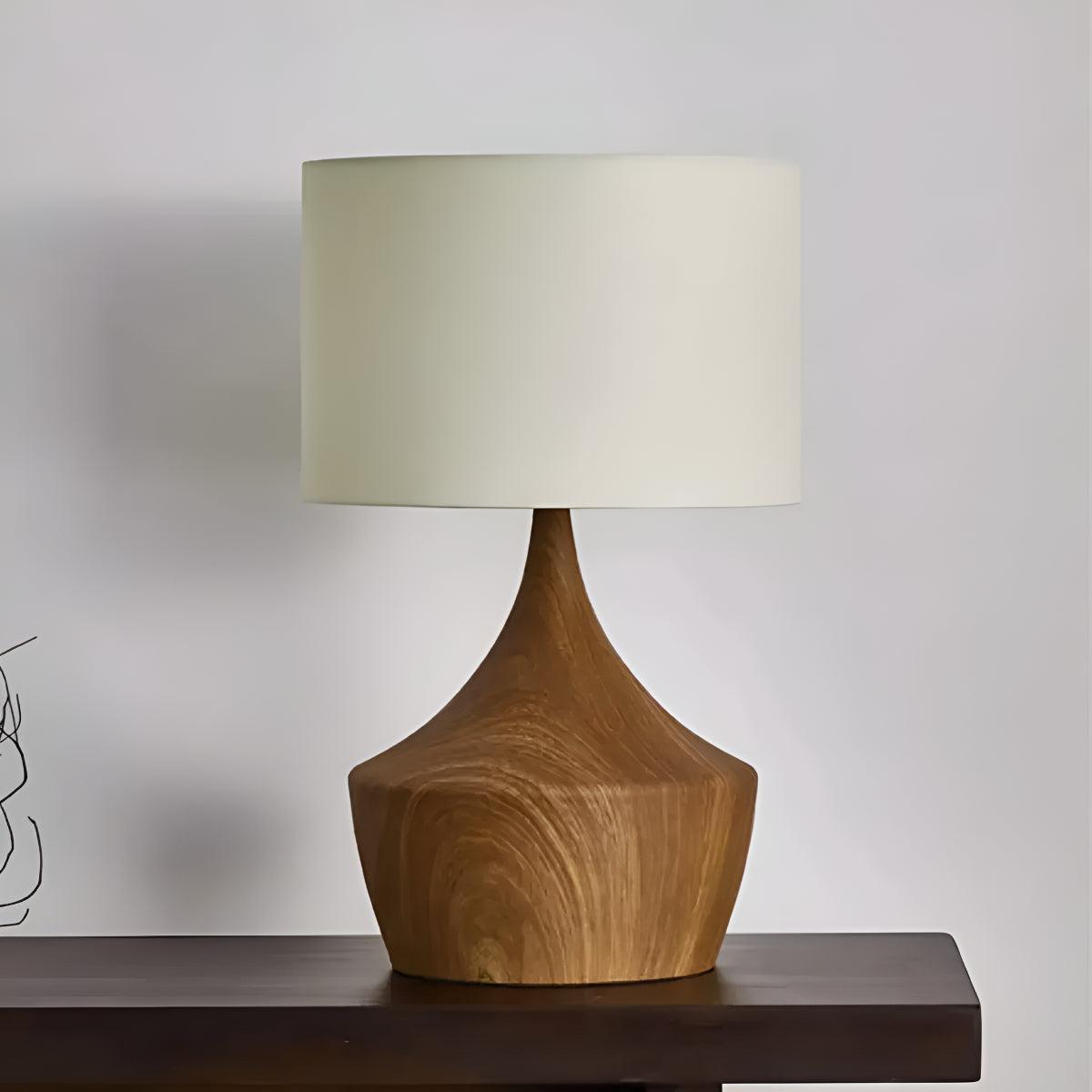 Bedside Table Lamp Oak Japandi Linen Shade Warm LED