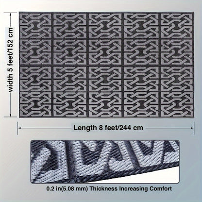 Outdoor Rug Reversible Geometric Black Grey Patio Mat