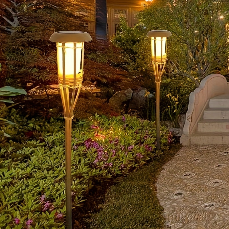 Garden Torch Lights Solar Bamboo Flickering 2 Pack