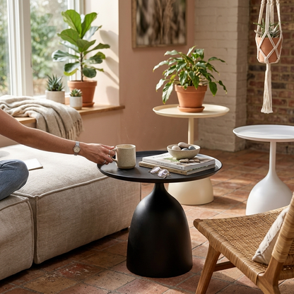 Round Metal Modern Side Table Pedestal Minimalist Design
