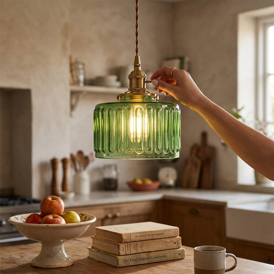 Green Glass Pendant Light Adjustable Hanging