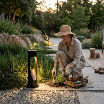 Outdoor Floor Lamp Weather Resistant LED Tall Round Base