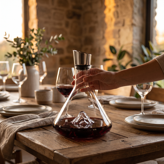 Mountain Glass Wine Decanter on a set dinner table
