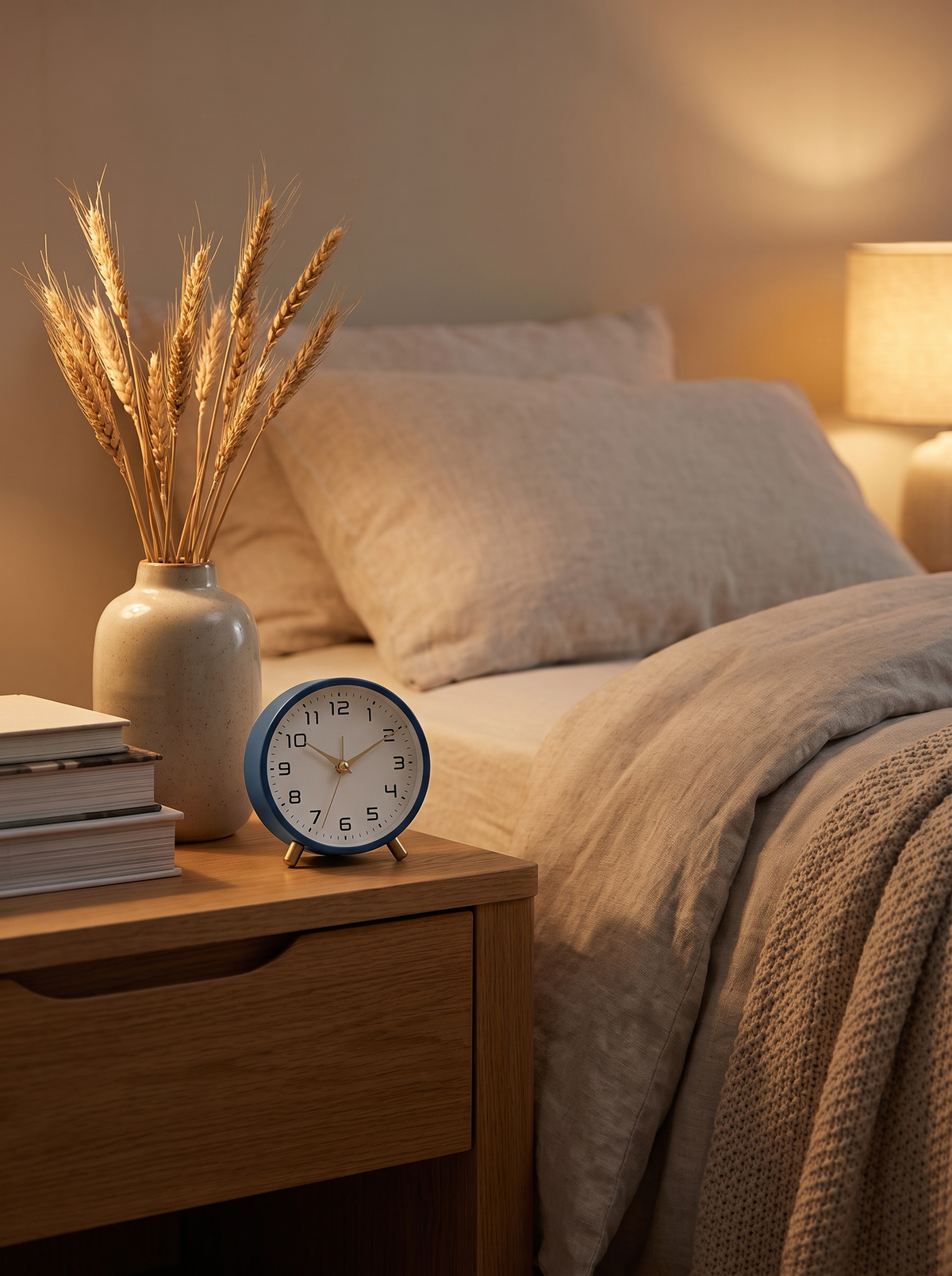 Silent Scandinavian Table Clock on a bedside table