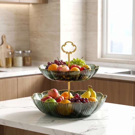 Tiered Fluted Fruit Stand styled in a home