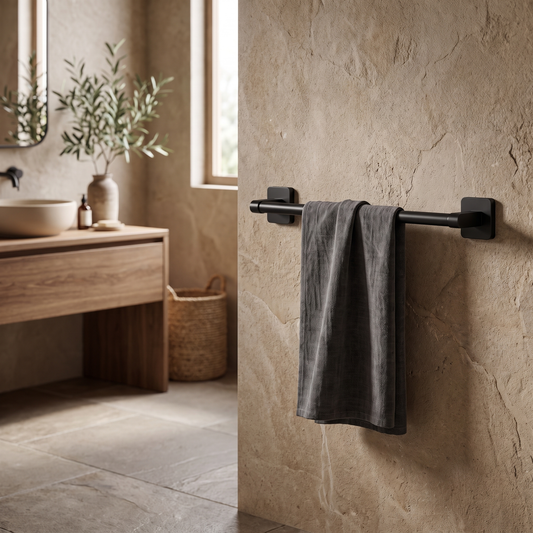 Aluminium Wall Mounted Towel Bar styled in a home