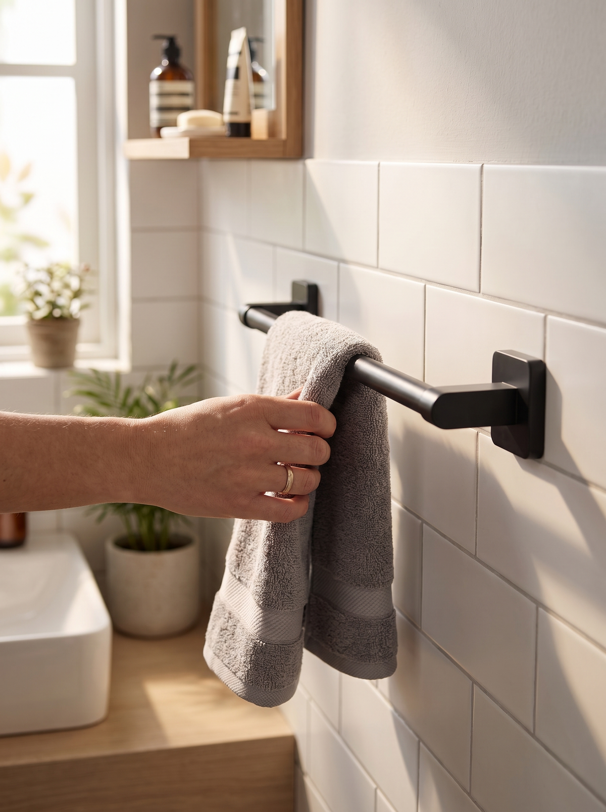 Aluminium Wall Mounted Towel Bar Up In Minutes, No Drill