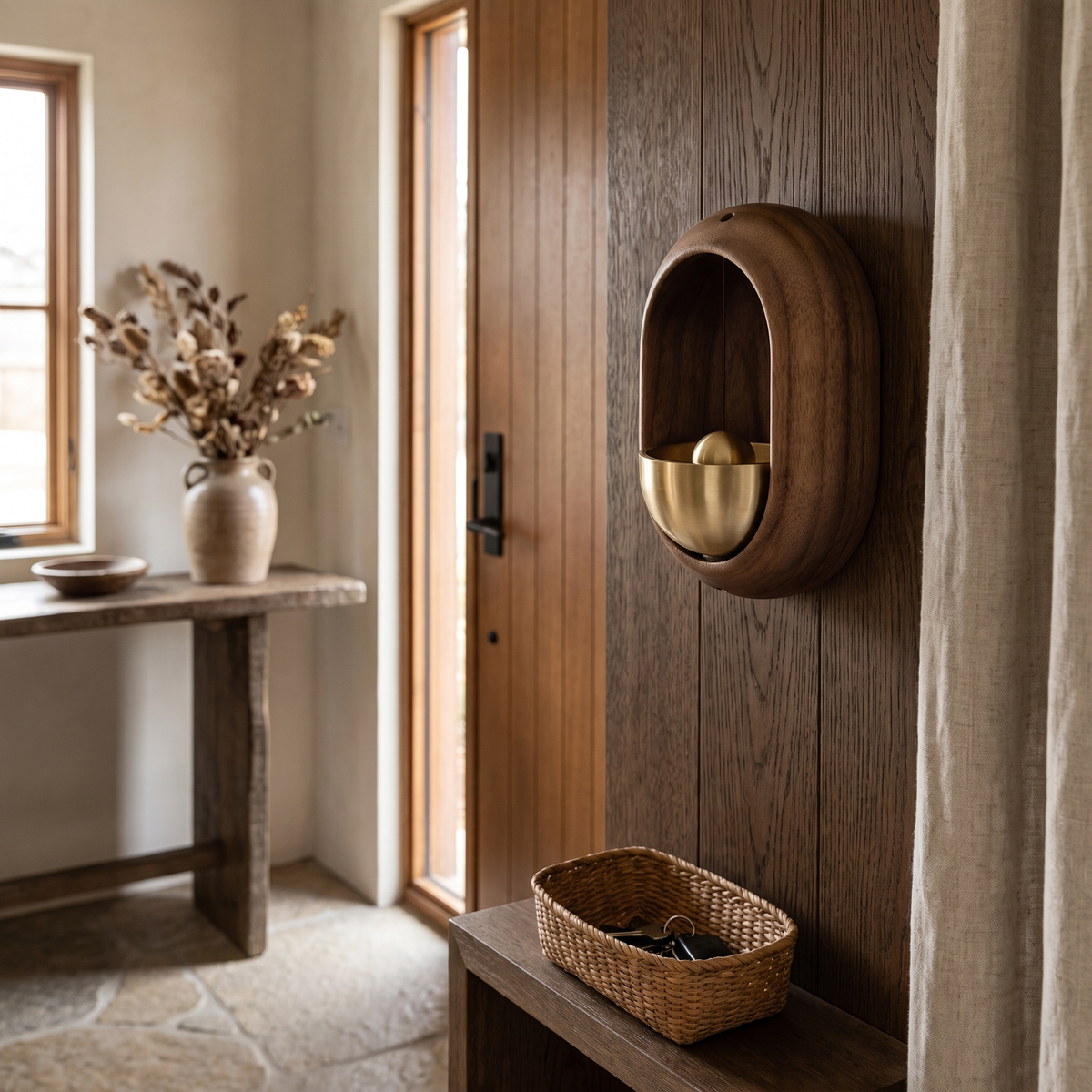 Wooden Melody Door Chime styled in a home